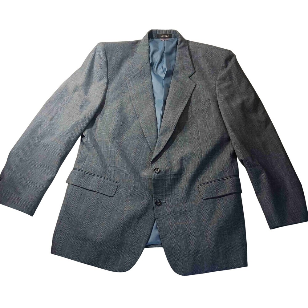JC Penney Gray Plaid Silk Blazer 2-Button Jacket Est. 42R Office Wear Dadcore‎